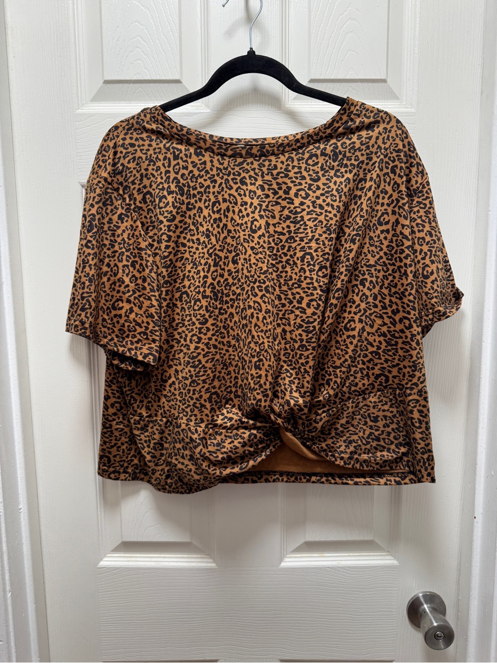 SHEIN Brown and Black Leopard Twist-Front Crop Top
